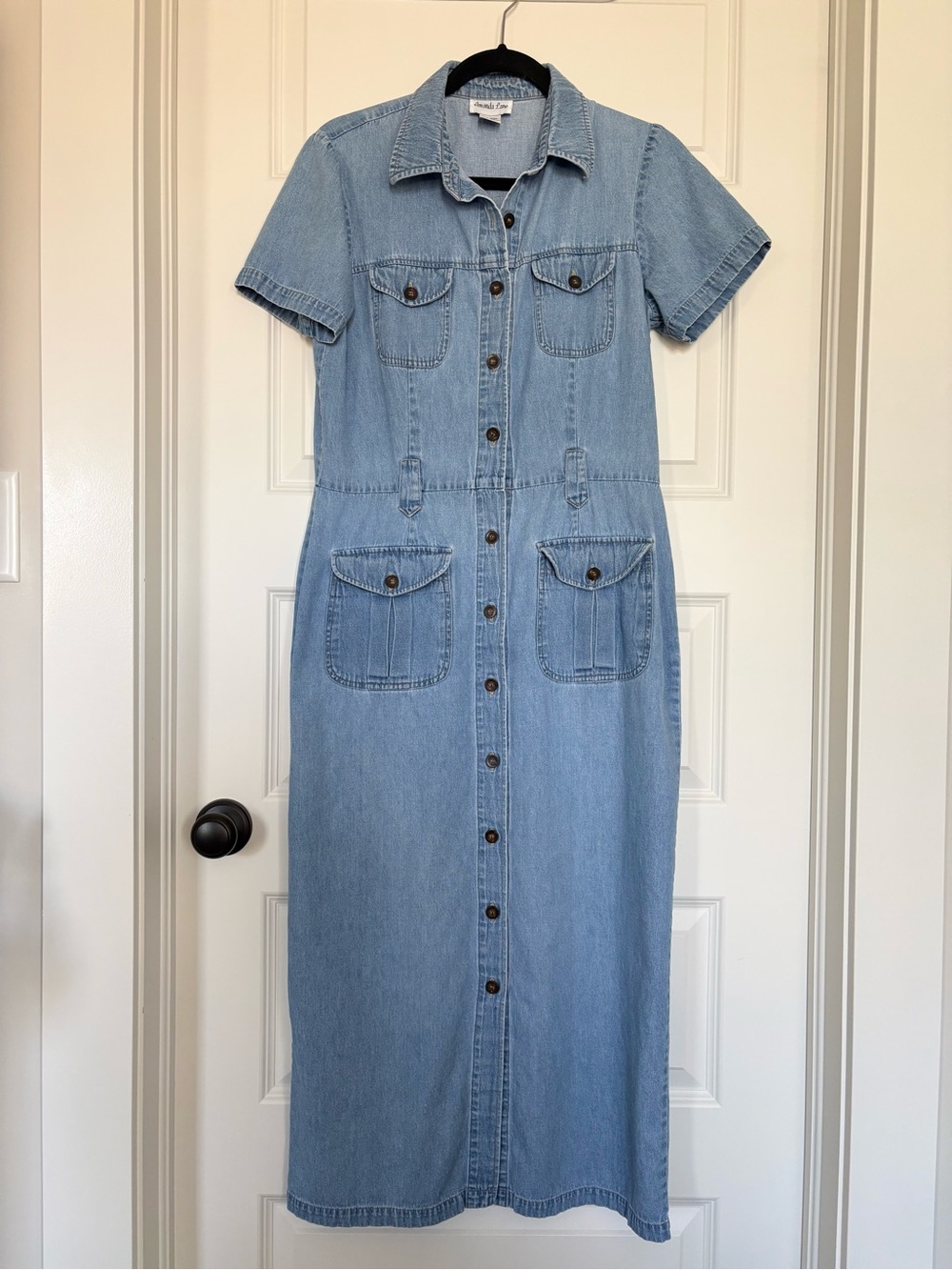 Vintage Amanda Lane Denim Maxi Shirt Dress Size 12 Button Front Utility